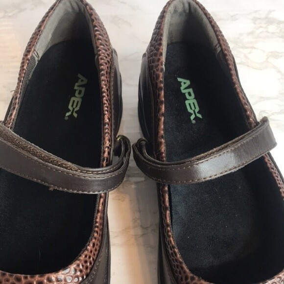 Apex Julia Brown Leather Snake Print Mary Jane Shoes Womens Size 8.5 XW - Picture 6 of 10